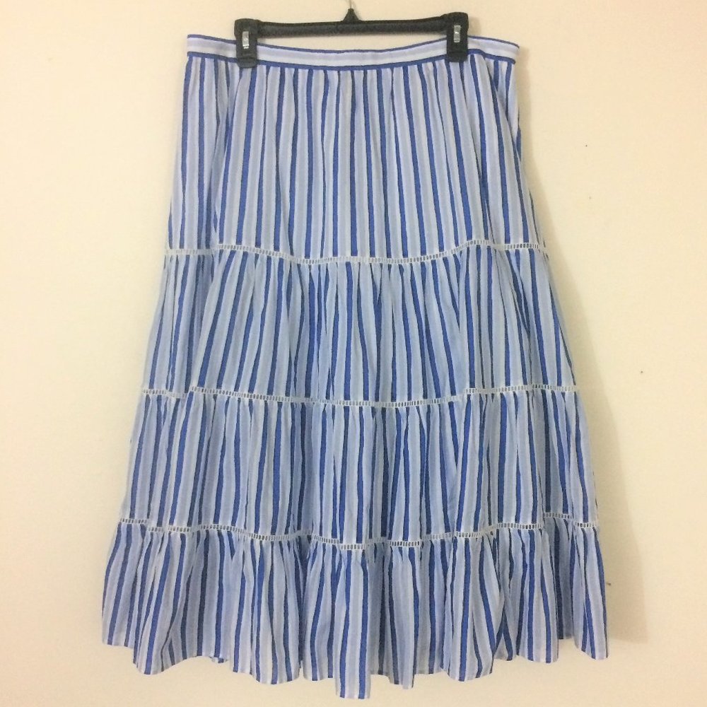 J. Crew Tiered Cotton Midi Skirt in Stripe L - Picture 3 of 9